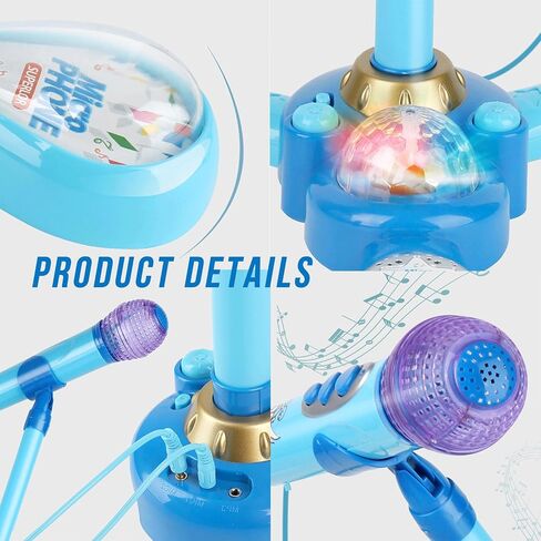 Kids Karaoke Machine with Adjustable Stand,Kids Microphone Music Sing Along with Flashing Stage Light and Pedals Gift for Kids (Blue) in Saudi Arabia