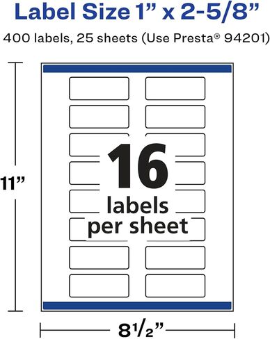 Avery Glossy White Rectangle Labels with Sure Feed, 1" x 2-5/8", 160 Glossy White Labels, Print-to-The-Edge, Permanent Label Adhesive, Laser/Inkjet Printable Labels in Saudi Arabia