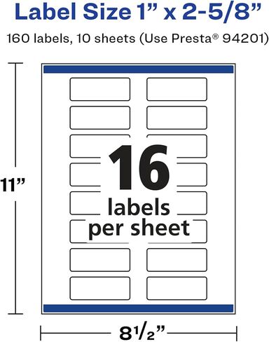 Avery Glossy White Rectangle Labels with Sure Feed, 1" x 2-5/8", 160 Glossy White Labels, Print-to-The-Edge, Permanent Label Adhesive, Laser/Inkjet Printable Labels in Saudi Arabia