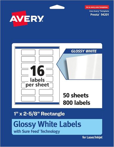 Avery Glossy White Rectangle Labels with Sure Feed, 1" x 2-5/8", 160 Glossy White Labels, Print-to-The-Edge, Permanent Label Adhesive, Laser/Inkjet Printable Labels in Saudi Arabia