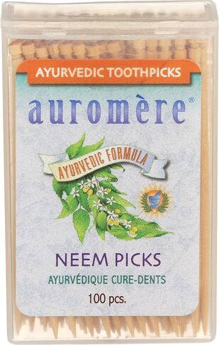 Auromere Ayurvedic Neem Toothpicks - Vegan, Natural, Non GMO, Made from Birchwood (100 count), 2 Pack in Saudi Arabia