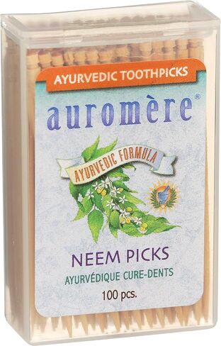 Auromere Ayurvedic Neem Toothpicks - Vegan, Natural, Non GMO, Made from Birchwood (100 count), 2 Pack in Saudi Arabia
