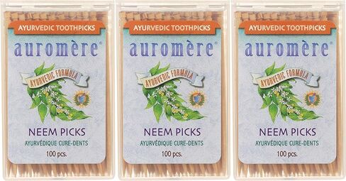Auromere Ayurvedic Neem Toothpicks - Vegan, Natural, Non GMO, Made from Birchwood (100 count), 2 Pack in Saudi Arabia