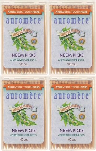 Auromere Ayurvedic Neem Toothpicks - Vegan, Natural, Non GMO, Made from Birchwood (100 count), 2 Pack in Saudi Arabia