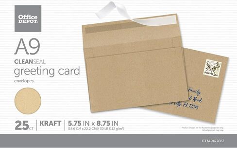 مظاريف بطاقات التهنئة من العلامة التجارية Office Depot®، A9، 5-3/4 بوصة × 8-3/4 بوصة، ختم نظيف، كرافت بني، صندوق مكون من 25 قطعة in Saudi Arabia
