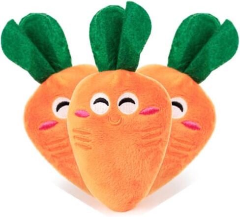 ألعاب للكلاب الصغيرة - ألعاب تفاعلية للكلاب على شكل جرو من القطيفة للمضغ وتصدر أصوات خضار وجزر مبتسمة - مجموعة من 3 قطع in Kuwait