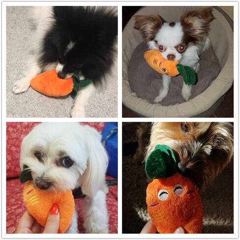 ألعاب للكلاب الصغيرة - ألعاب تفاعلية للكلاب على شكل جرو من القطيفة للمضغ وتصدر أصوات خضار وجزر مبتسمة - مجموعة من 3 قطع in Kuwait