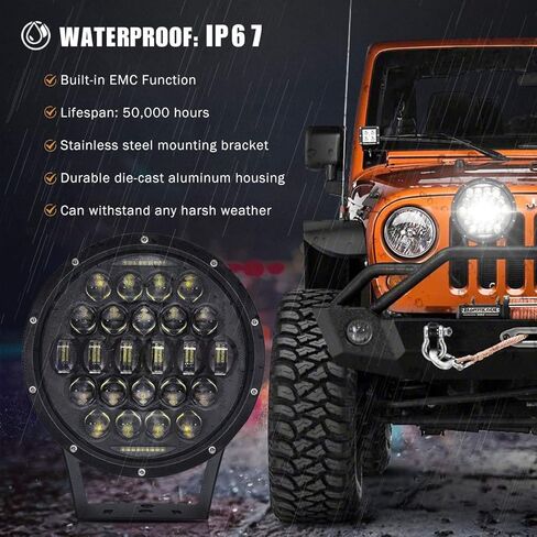 AUDEXEN 300W 9 بوصة ضوء عمل LED دائري، أضواء جراب مدمجة EMC، أضواء قيادة عالية/منخفضة الشعاع مع دعامة تثبيت قابلة للتعديل، متوافق مع سيارة شاحنة الطرق الوعرة Jeep UTV ATV 4X4، قطعة واحدة in Kuwait