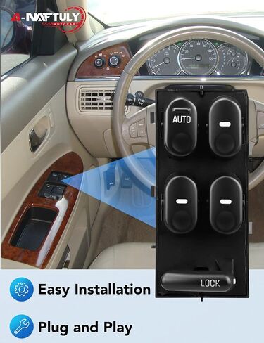 استبدال مفتاح الطاقة الرئيسي لنوافذ السائق يناسب Buick Century & Regal 1997 1998 1999 2000 2001 2002 2003 2004 2005، مفتاح التحكم في نافذة السائق الأيسر الأمامي، 10433029، 19244641 in Saudi Arabia