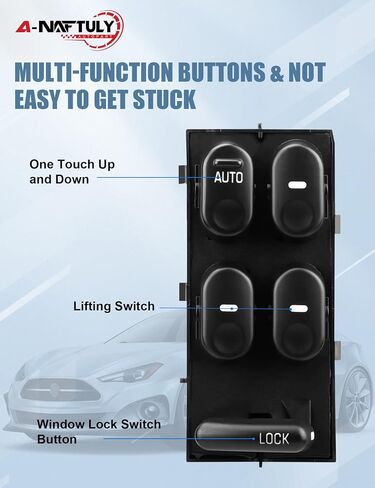 استبدال مفتاح الطاقة الرئيسي لنوافذ السائق يناسب Buick Century & Regal 1997 1998 1999 2000 2001 2002 2003 2004 2005، مفتاح التحكم في نافذة السائق الأيسر الأمامي، 10433029، 19244641 in Saudi Arabia