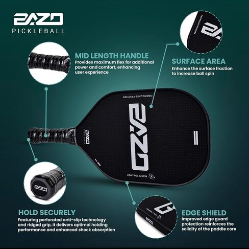 Paddles – Professional Pickleball Paddles – 14MM Pickleball Rackets with Fiberglass Surface and Honeycomb Core – Pickle Ball Paddles with Anti-Grip Handle, Edge Shield, Regular, black in Saudi Arabia