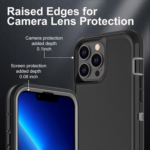 for iphone 13 Pro Max Case, Military Grade 3 in 1 Heavy Duty Shockproof/Drop Proof/Dust Proof Case with 2Pcs Tempered Glass Screen Protector (Black/Grey) in Saudi Arabia