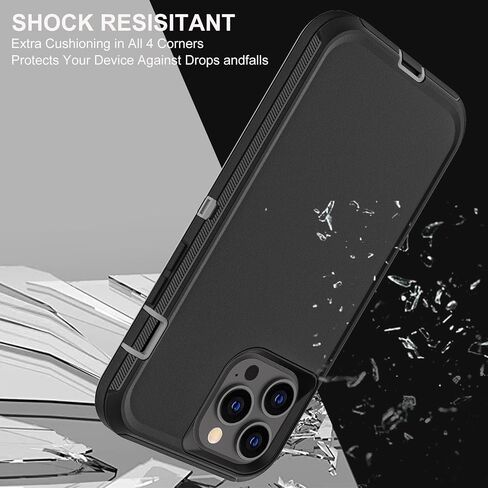 for iphone 13 Pro Max Case, Military Grade 3 in 1 Heavy Duty Shockproof/Drop Proof/Dust Proof Case with 2Pcs Tempered Glass Screen Protector (Black/Grey) in Saudi Arabia
