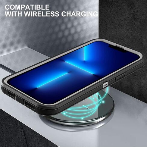 for iphone 13 Pro Max Case, Military Grade 3 in 1 Heavy Duty Shockproof/Drop Proof/Dust Proof Case with 2Pcs Tempered Glass Screen Protector (Black/Grey) in Saudi Arabia
