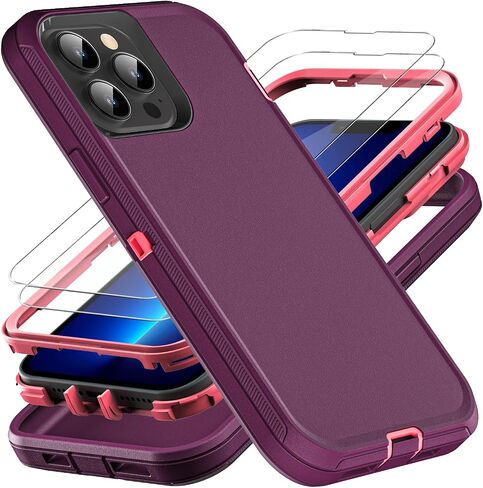 for iphone 13 Pro Max Case, Military Grade 3 in 1 Heavy Duty Shockproof/Drop Proof/Dust Proof Case with 2Pcs Tempered Glass Screen Protector (Black/Grey) in Saudi Arabia