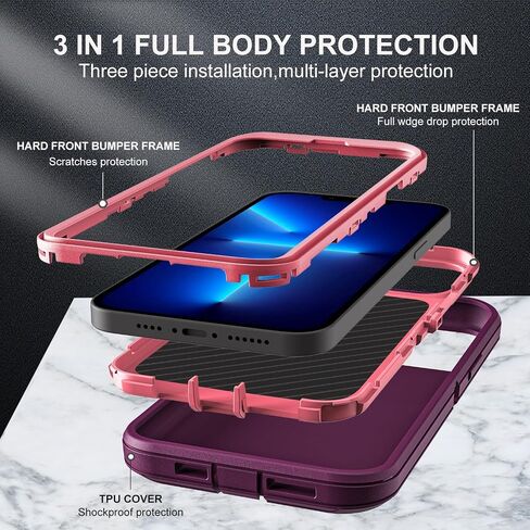 for iphone 13 Pro Max Case, Military Grade 3 in 1 Heavy Duty Shockproof/Drop Proof/Dust Proof Case with 2Pcs Tempered Glass Screen Protector (Black/Grey) in Saudi Arabia