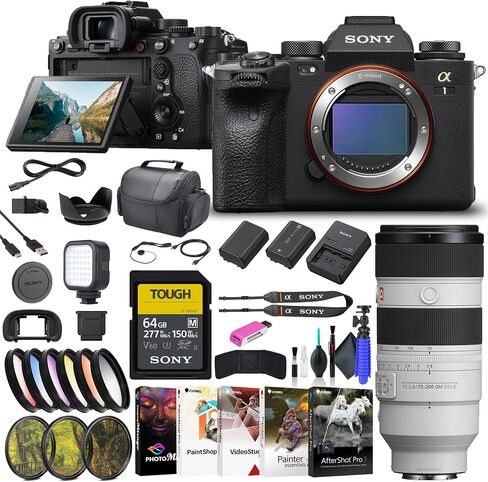 كاميرا Sony a1 بدون مرآة ILCE-1/B، وعدسة Sony FE مقاس 70-200 مم، وبطاقة ذاكرة سعة 64 جيجابايت، ومجموعة مرشح، ومجموعة مرشح الألوان، وغطاء العدسة، وحقيبة، وبطارية متوافقة مع NP-FZ100، وإضاءة LED، والمزيد in Saudi Arabia