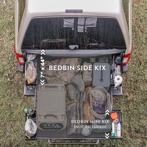 منظم سرير الشاحنة Bedslide Bedbin Side Kix، مرفقات صندوق التخزين، صندوقين لمساحة إضافية مقاس 7x44 بوصة على كل جانب، فضي in Kuwait