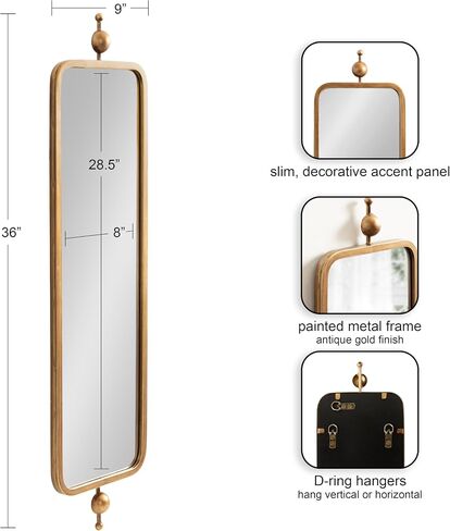Kate and Laurel Kasota Slim Panel Wall Mirror, 9 x 36, Antique Gold, Glam Tall Mirror Wall Decor for Use as Skinny Entryway Mirror or Decorative Bedroom Mirror in Saudi Arabia