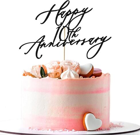 غلاف كعكة الذكرى السنوية العاشرة السعيدة، زينة الذكرى السنوية العاشرة للزفاف/عيد الميلاد، لمعان أسود in Kuwait