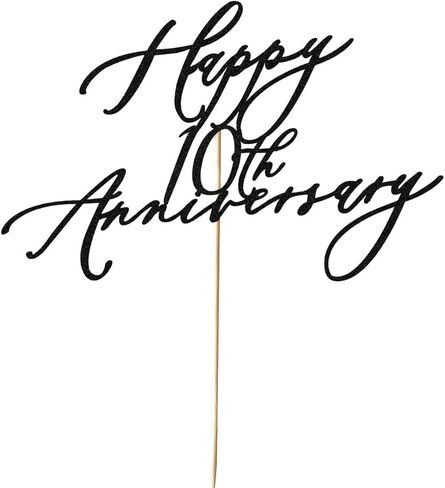 غلاف كعكة الذكرى السنوية العاشرة السعيدة، زينة الذكرى السنوية العاشرة للزفاف/عيد الميلاد، لمعان أسود in Kuwait