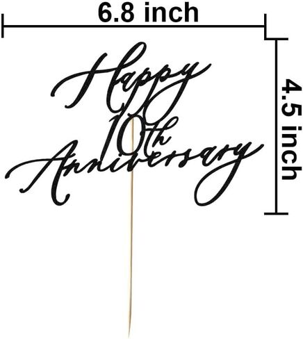 غلاف كعكة الذكرى السنوية العاشرة السعيدة، زينة الذكرى السنوية العاشرة للزفاف/عيد الميلاد، لمعان أسود in Kuwait
