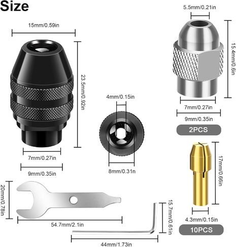مجموعة أدوات حفر تشاك من SUNJOYCO، 15 قطعة 1/32 "إلى 1/8" استبدال كوليت نحاسي مع مجموعة أدوات صواميل مثقاب دوارة بدون مفتاح in Saudi Arabia