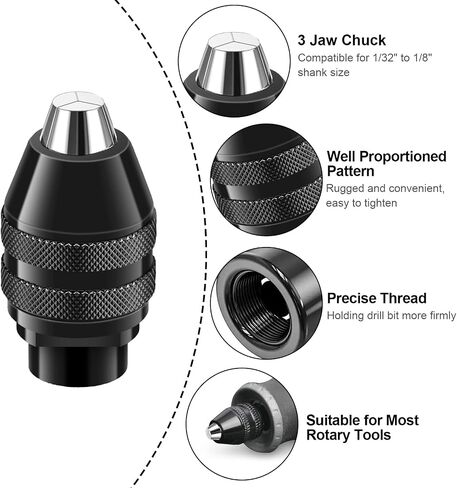 مجموعة أدوات حفر تشاك من SUNJOYCO، 15 قطعة 1/32 "إلى 1/8" استبدال كوليت نحاسي مع مجموعة أدوات صواميل مثقاب دوارة بدون مفتاح in Saudi Arabia