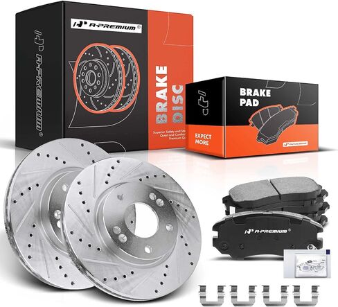 A-Premium 11.02 in (280mm) Front Drilled and Slotted Disc Brake Rotors + Ceramic Pads Kit Compatible with Select Hyundai and Kia Models - For Sportage/Sonata 05-10, Magentis/Optima 06-10, Tucson, Soul in Saudi Arabia