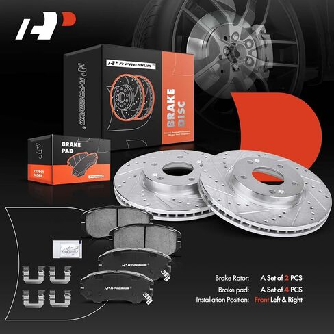 A-Premium 11.02 in (280mm) Front Drilled and Slotted Disc Brake Rotors + Ceramic Pads Kit Compatible with Select Hyundai and Kia Models - For Sportage/Sonata 05-10, Magentis/Optima 06-10, Tucson, Soul in Saudi Arabia