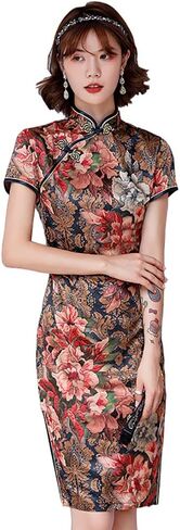 Qipao Dress Knee Length Cheongsam for Women Traditional Chinese Dresses Fashion Medium in Saudi Arabia