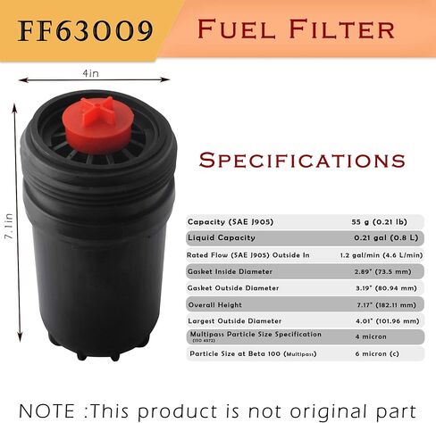 FF63009 Fuel Filter Replacement for Cummins 5303743 B/L Series B6.7 ISB6.7 QSB6.7 ISL8.9 ISL9 QSL9 Diesel Engine,Replaces FF63008 Element FH22168 in Saudi Arabia