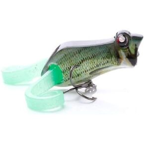 Bass Frog TopWater Fishing Lure - Hard Body, Glow in The Dark Silicone Legs Floating Popper Lures - Weighs 10.85g, 5.2cm Long - Premium Line Hooks Accessories - Hunting Bait Tackle Gear