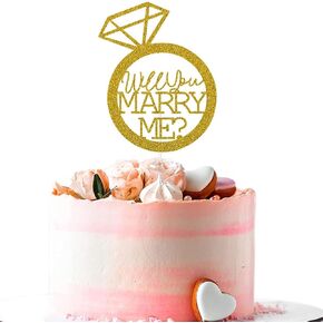 طبقة علوية للكيك من Will You Marry Me، ديكور كعكة اقتراح الزفاف، اختيار كعكة خاتم الخطوبة، خاتم الماس زينة حفلات الزفاف بريق ذهبي in Kuwait