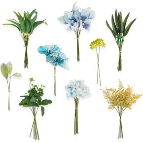 TINGE TIME Artificial Greenery Stems Box Set, 74pcs with 9 Kinds Faux Greenery Stems and Flowers Bulk Fake Orchid for Wedding DIY Bouquets Table Centerpieces Floral Arrangement Wedding Home Decor