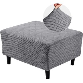 Deep Dream Ottoman Cover Rectangular, Stretch Jacquard Pattern Ottoman Slipcover, Storage Ottoman Cover Foot Stool Cover with Nonslip Elastic Bottom (Medium, Dark Gray)