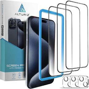 ALTURIZ 3-Pack Screen Protector for iPhone 16 Pro Max [6.9 inch] + 3-Pack Camera Lens Protector with Easy Installation Frame [9H Hardness][Shatterproof Tempered Glass][Bubble-Free][3+3 Pack]