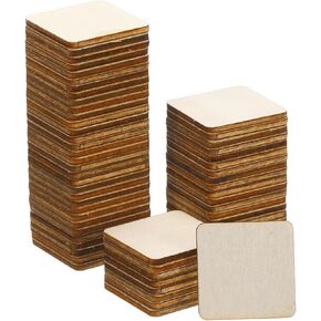 PATIKIL 30mm Wood Pieces, 80Pcs Unfinished Square Wood Shapes Blank Wooden Cutouts Natural Ornaments for DIY Project Photo Coaster Wall Tiles