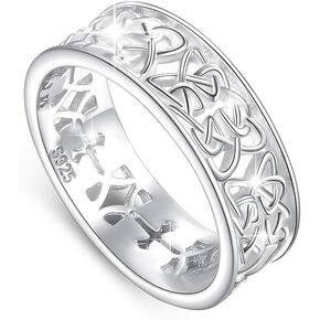 DAOCHONG Nickel-Free 925 Sterling Silver Good Luck Irish Love Trinity Woven Celtic Knot Band Ring for Women, Size 5-11