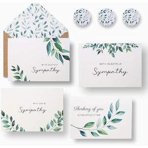 Sympathy Cards with Envelopes Set of 24 Watercolor Condolence Cards Bulk with Message Inside,4 Unique Designs Boxed Sympathy Cards with Kraft Envelopes & Stickers,Rustic Foliage Card