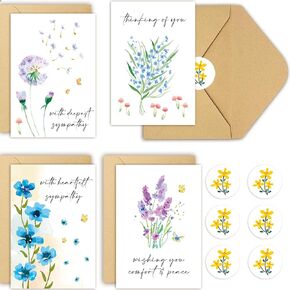 40 Pack Sympathy Cards with Envelopes, Watercolor Flower Condolence Cards, Bereavement Cards, Bulk Box Set Thinking of You Cards, Floral Sympathy Card Set, 4 x 6 in