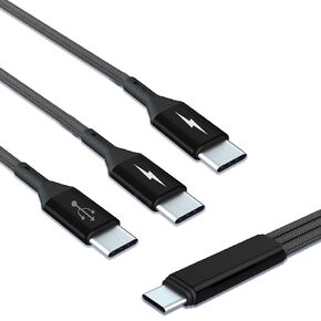 GELRHONR USB C Splitter Cable,USB C Male to 3 Type-C Male Charge Cable,3 in 1 Nylon Braided Charging Cord with 3x1.2m Cable, 5A Fast Charge,Compatible with Mobile/Android and More （3.9FT-1.2M）