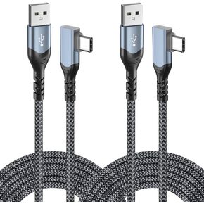 USB C Cable 10ft, OKRAY 2-Pack USB-A to USB-C 90 Degree Right Angle L Shape Type C Fast Charging Cable Nylon Braided Android Charger Cord for Galaxy S23/S22/S21 Galaxy Note 20/10/9, Android Phones/Tab