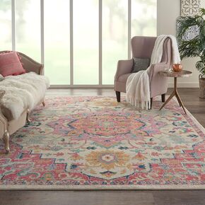 Nourison Passion Traditional Ivory Pink 6' x 9' Area -Rug, Easy -Cleaning, Non Shedding, Bed Room, Living Room, Dining Room, Kitchen (6x9)