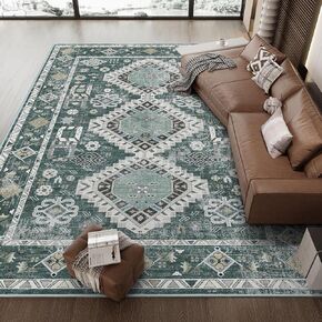 Vamcheer Washable Rugs Area Rugs - 8x10 Washable Area Rugs for Living Room Bedroom Dining Room Kitchen Non-Slip Rugs,Soft Low-Pile Indoor Machine Washable Vintage Carpet, Grey