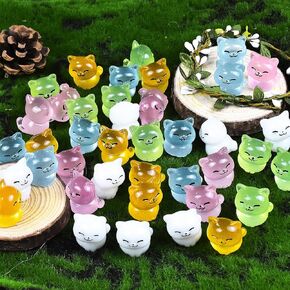 40PCS Luminous Mini Cat Figurines Resin Tiny Animals Cute Small Animal Figurines Dollhouse Accessories Mini Cats for Cat Birthday Decorations Cat Cake Topper