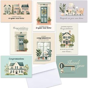 Hat Acrobat New Home Card Set with Envelopes - 24 Unique Housewarming Cards for Congratulations, Blue and White, Unisex-Adults