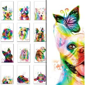 20 Greeting Cards, Rainbow dog Thank You Cards With Envelopes & Stickers-Watercolor Painted Dogs Thank You cards Bulk Note Cards Stationery Box Set For All Occasions Birthday Thank You Wedding.
