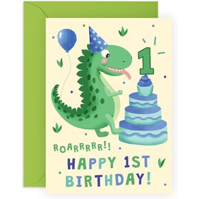 CENTRAL 23 First Birthday Card For Boy - Dinosaur Birthday Card - Age One - 1st Birthday Gifts For Kids - Son Grandson Nephew - Comes With Fun Stickers - Made In UK