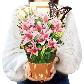 Forever Flower Bouquet Paper Pop Up Cards, 3D Greeting Cards with Note Card and Envelope for Women, Mothers Day, Holiday, Birthday, Wedding (Lilies Screen)